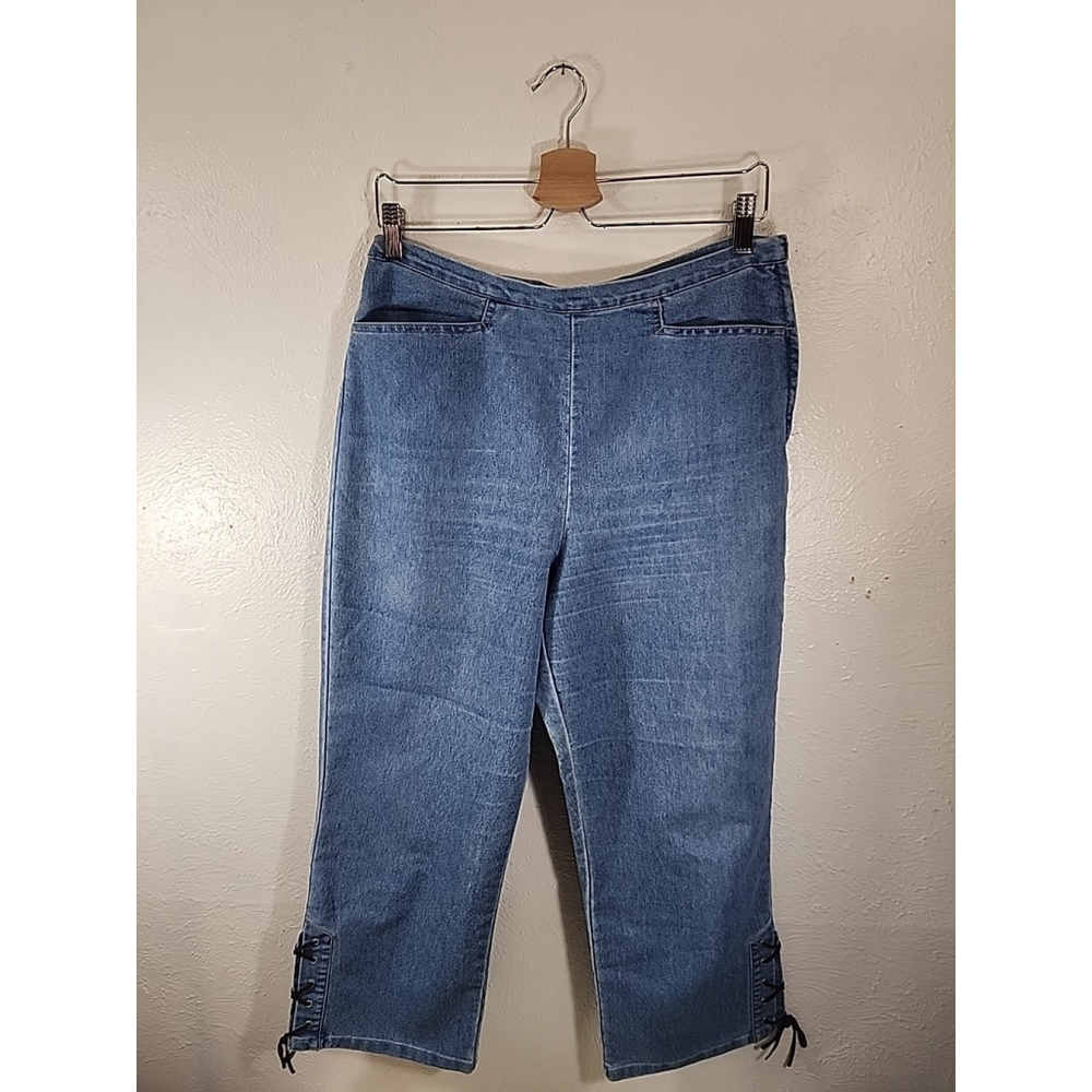 Gloria Vanderbuilt Cropped Vintage Jeans With Corset Ties On Bottoms Size 10
